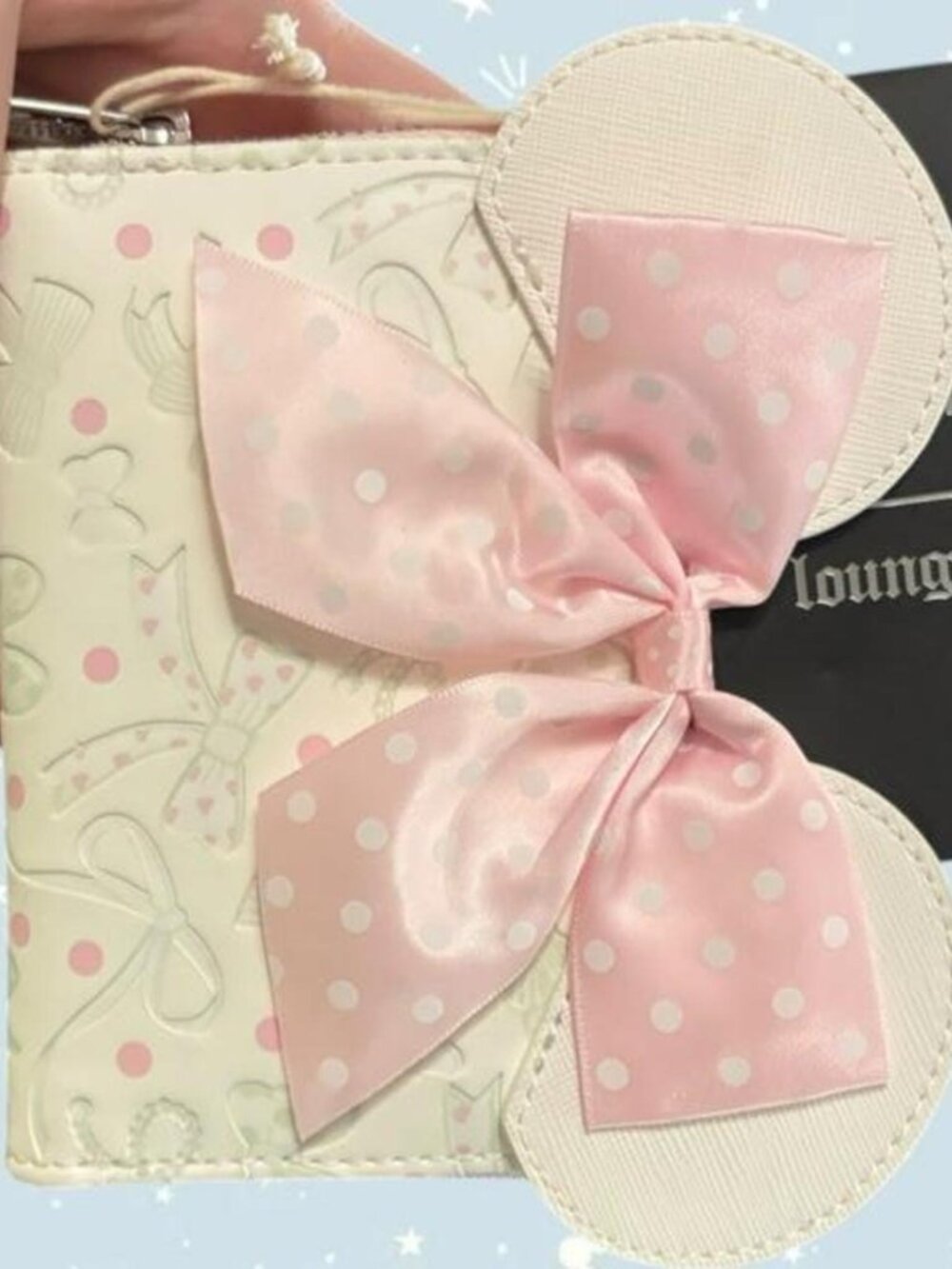 Disney x Loungefly Minnie Mouse pink and cream wallet with ribbons and polka dot